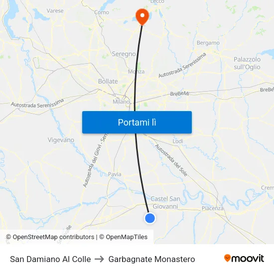 San Damiano Al Colle to Garbagnate Monastero map