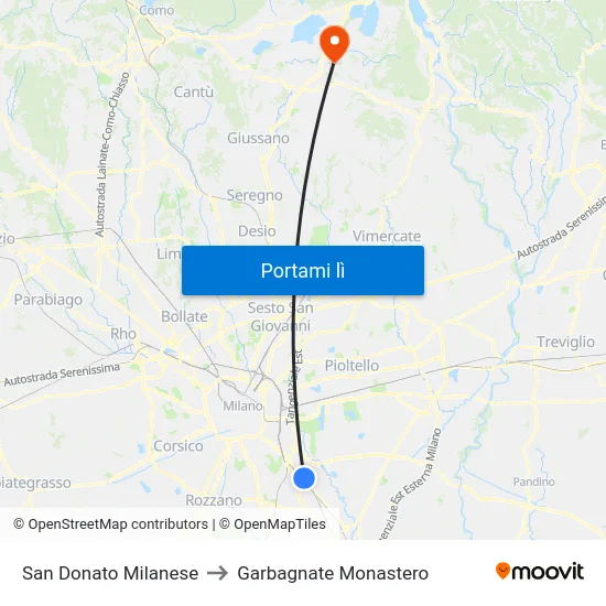 San Donato Milanese to Garbagnate Monastero map