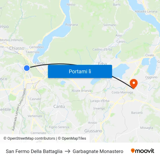 San Fermo Della Battaglia to Garbagnate Monastero map