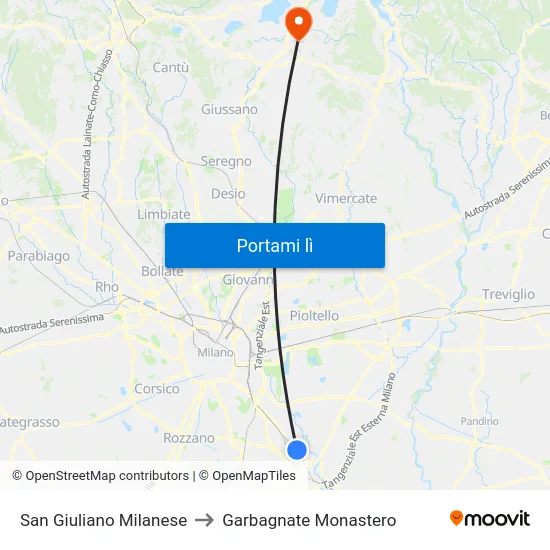San Giuliano Milanese to Garbagnate Monastero map
