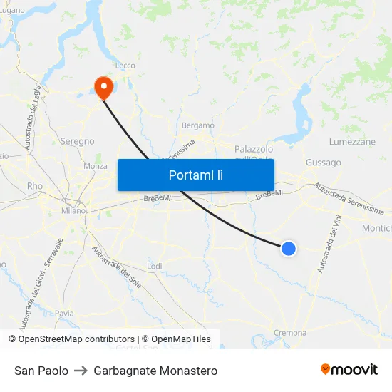 San Paolo to Garbagnate Monastero map