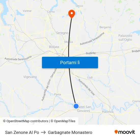 San Zenone Al Po to Garbagnate Monastero map