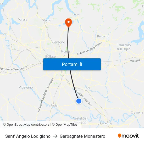 Sant' Angelo Lodigiano to Garbagnate Monastero map