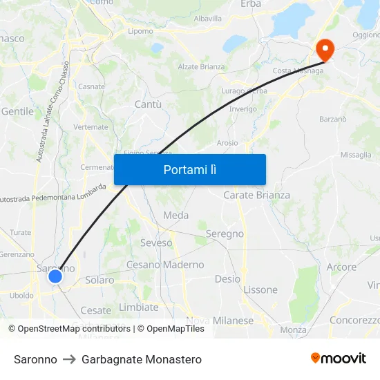 Saronno to Garbagnate Monastero map