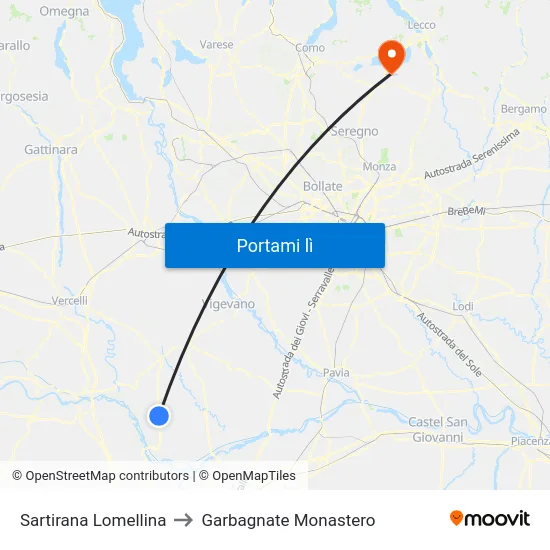 Sartirana Lomellina to Garbagnate Monastero map