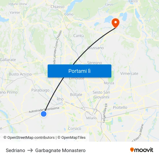 Sedriano to Garbagnate Monastero map