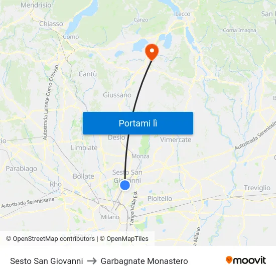 Sesto San Giovanni to Garbagnate Monastero map