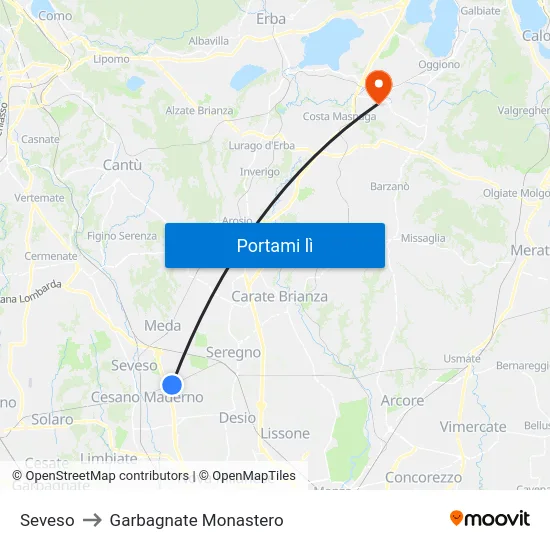 Seveso to Garbagnate Monastero map
