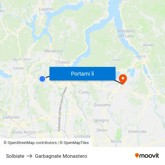 Solbiate to Garbagnate Monastero map