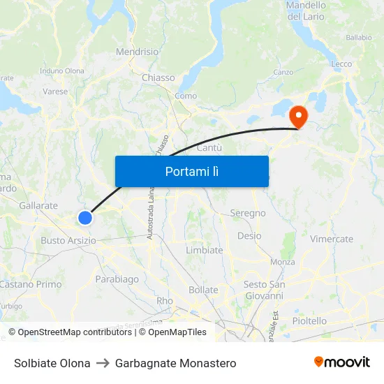 Solbiate Olona to Garbagnate Monastero map