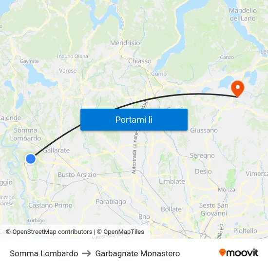 Somma Lombardo to Garbagnate Monastero map