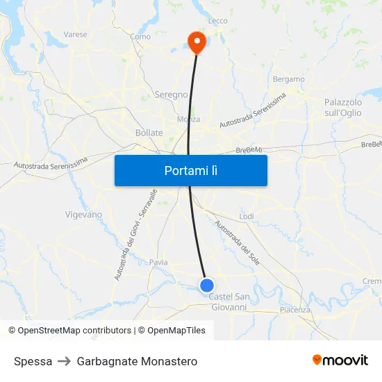 Spessa to Garbagnate Monastero map