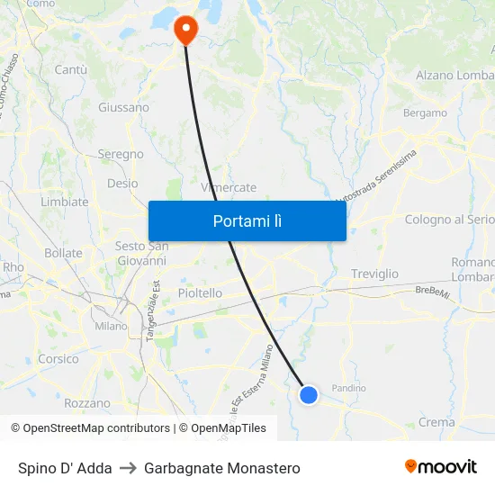 Spino D' Adda to Garbagnate Monastero map