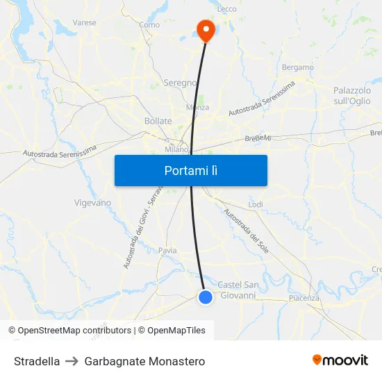 Stradella to Garbagnate Monastero map