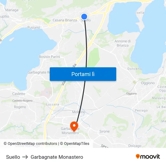 Suello to Garbagnate Monastero map