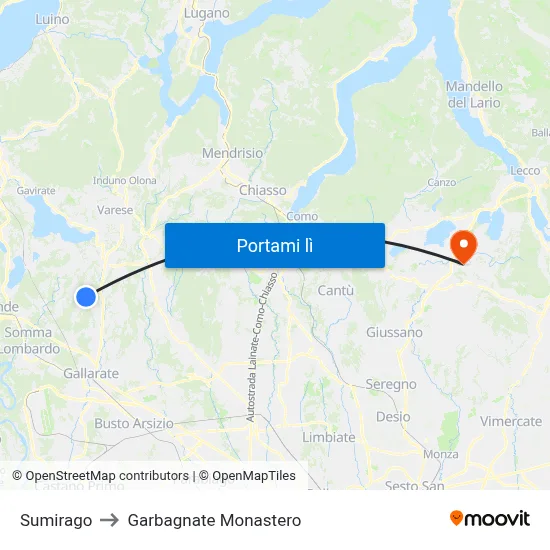 Sumirago to Garbagnate Monastero map