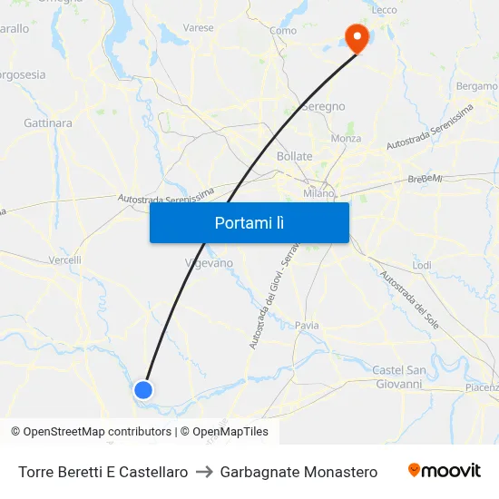 Torre Beretti E Castellaro to Garbagnate Monastero map