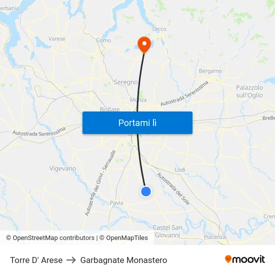 Torre D' Arese to Garbagnate Monastero map