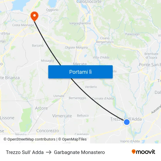 Trezzo Sull' Adda to Garbagnate Monastero map
