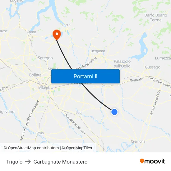 Trigolo to Garbagnate Monastero map