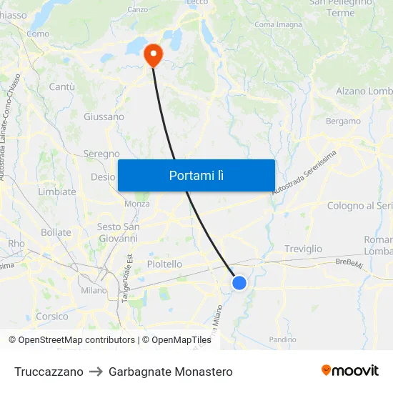 Truccazzano to Garbagnate Monastero map
