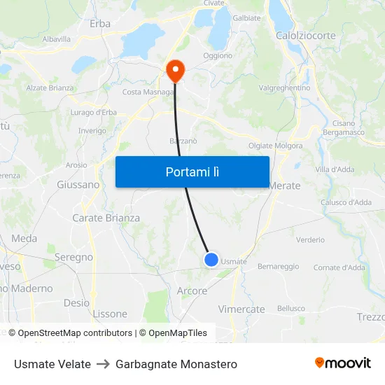 Usmate Velate to Garbagnate Monastero map