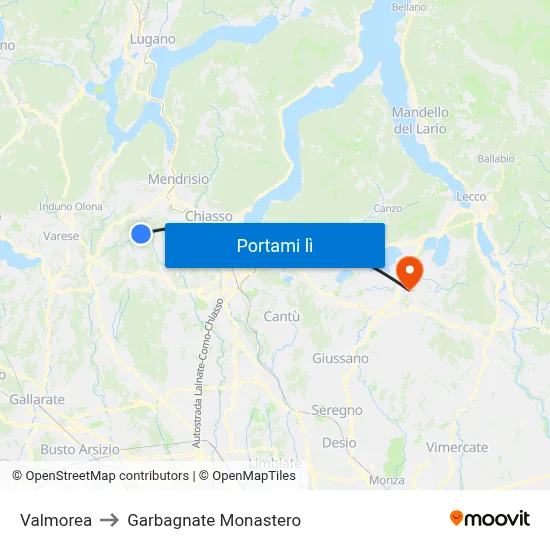 Valmorea to Garbagnate Monastero map