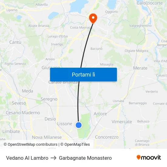 Vedano Al Lambro to Garbagnate Monastero map
