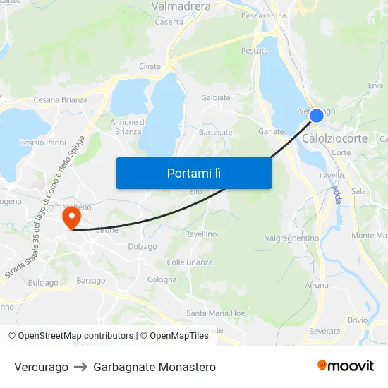 Vercurago to Garbagnate Monastero map