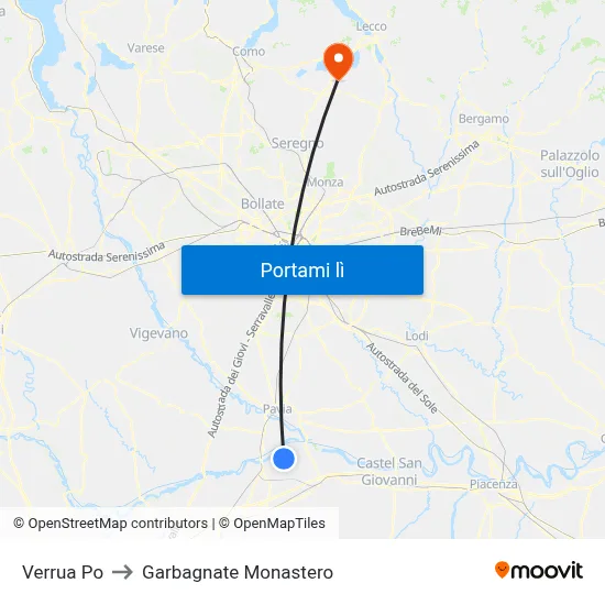 Verrua Po to Garbagnate Monastero map