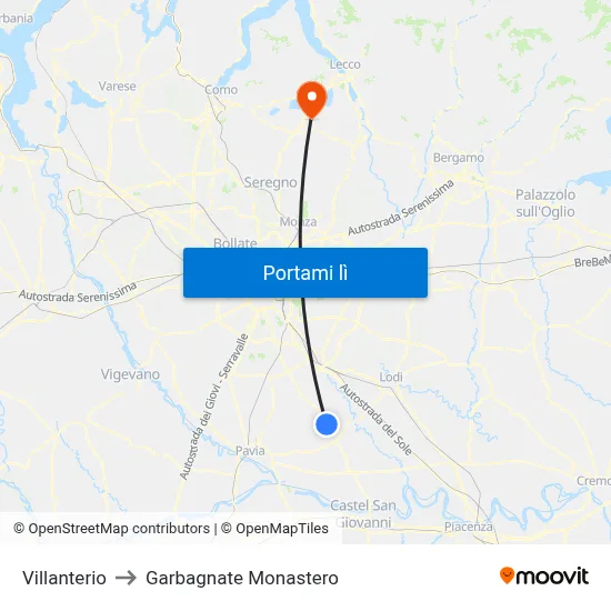 Villanterio to Garbagnate Monastero map