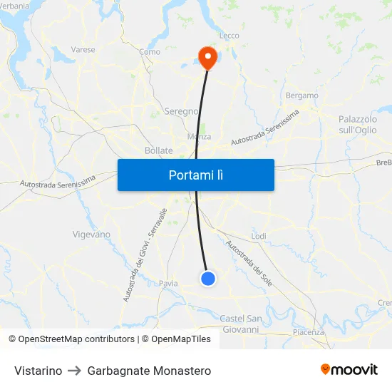 Vistarino to Garbagnate Monastero map