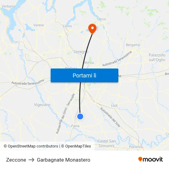 Zeccone to Garbagnate Monastero map