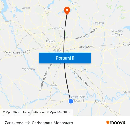 Zenevredo to Garbagnate Monastero map