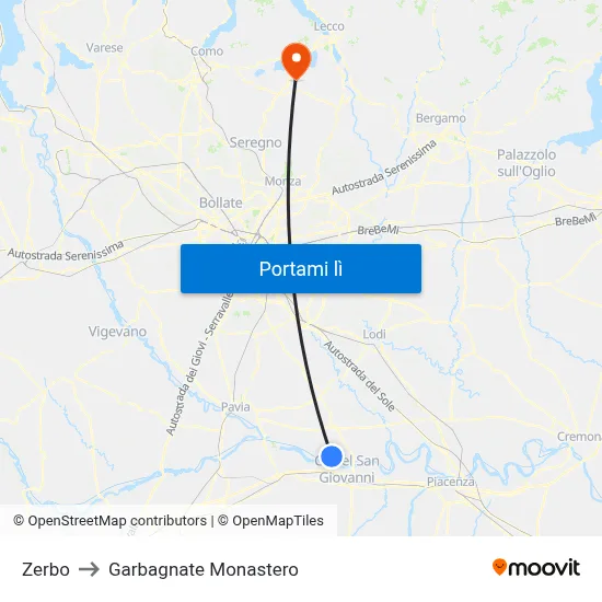 Zerbo to Garbagnate Monastero map
