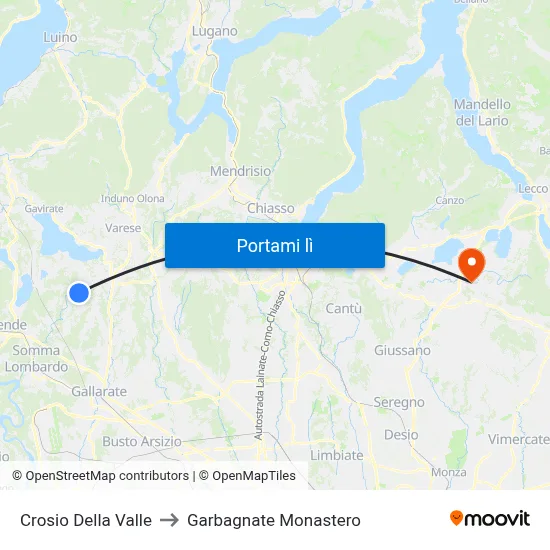 Crosio Della Valle to Garbagnate Monastero map