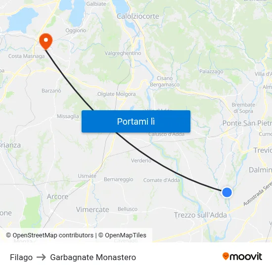 Filago to Garbagnate Monastero map