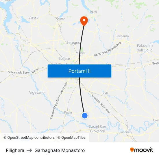 Filighera to Garbagnate Monastero map