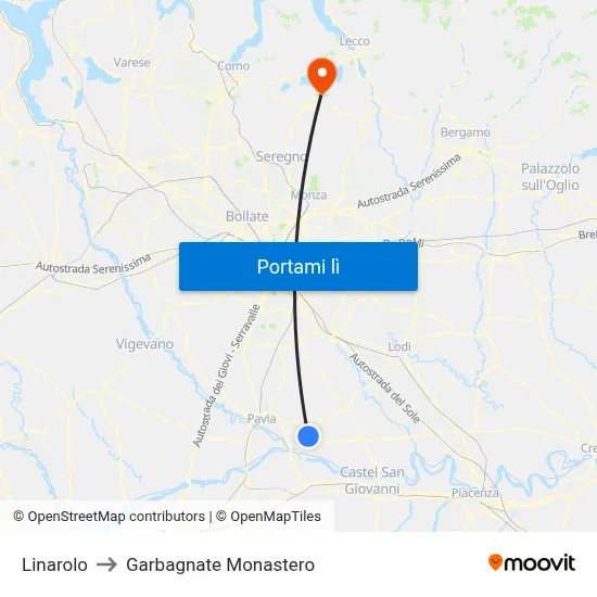 Linarolo to Garbagnate Monastero map