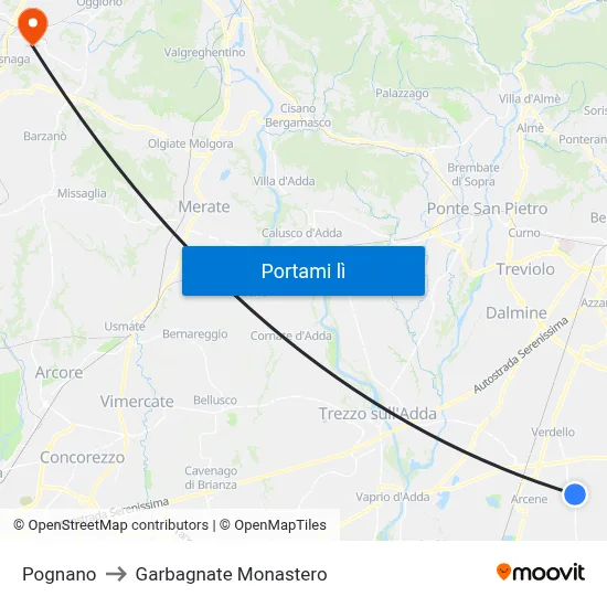 Pognano to Garbagnate Monastero map