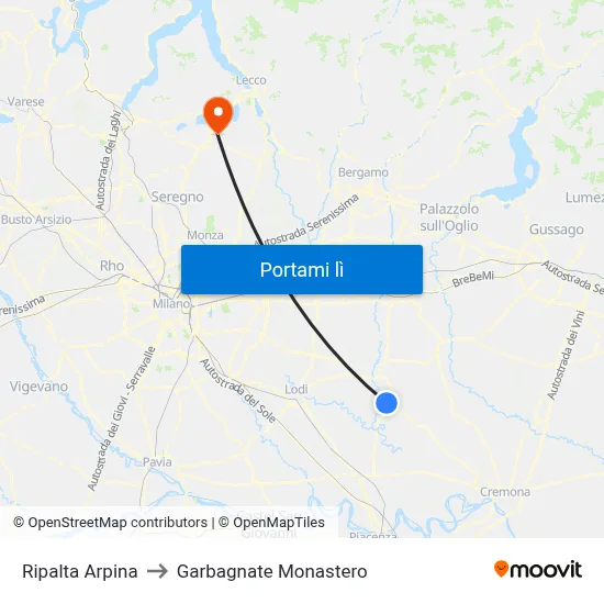 Ripalta Arpina to Garbagnate Monastero map