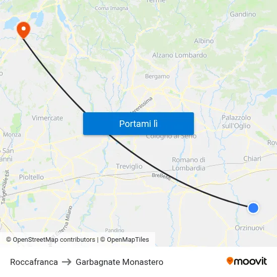 Roccafranca to Garbagnate Monastero map