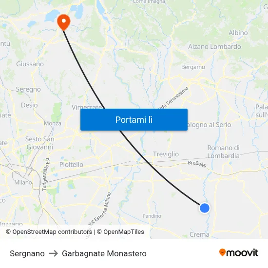 Sergnano to Garbagnate Monastero map