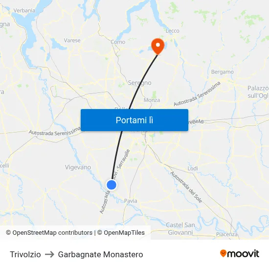 Trivolzio to Garbagnate Monastero map