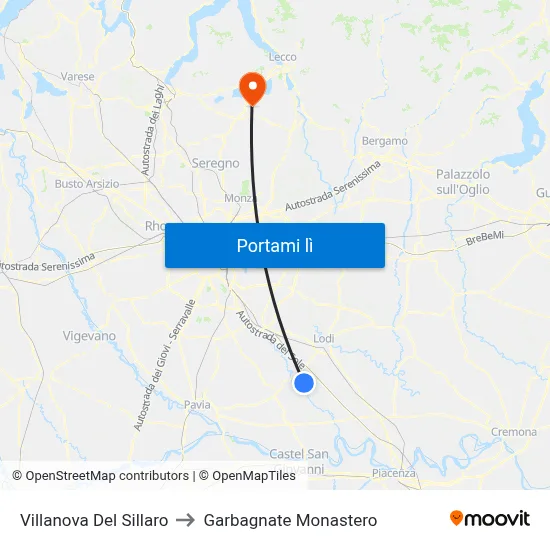 Villanova Del Sillaro to Garbagnate Monastero map