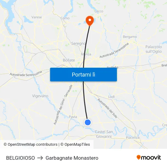 BELGIOIOSO to Garbagnate Monastero map