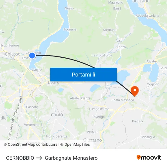 CERNOBBIO to Garbagnate Monastero map
