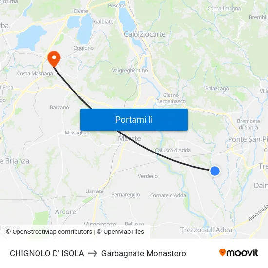 CHIGNOLO D' ISOLA to Garbagnate Monastero map