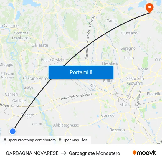 GARBAGNA NOVARESE to Garbagnate Monastero map