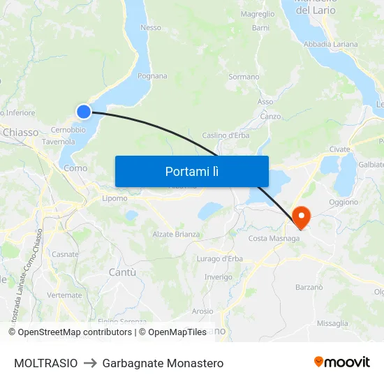 MOLTRASIO to Garbagnate Monastero map